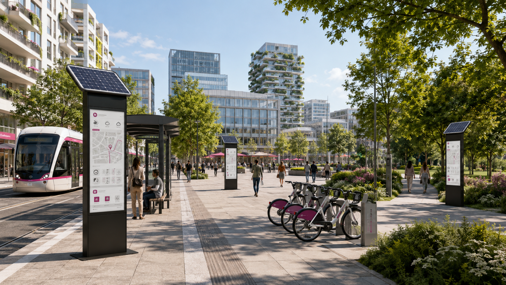 Réseau d’afficheurs autonomes dans une ville